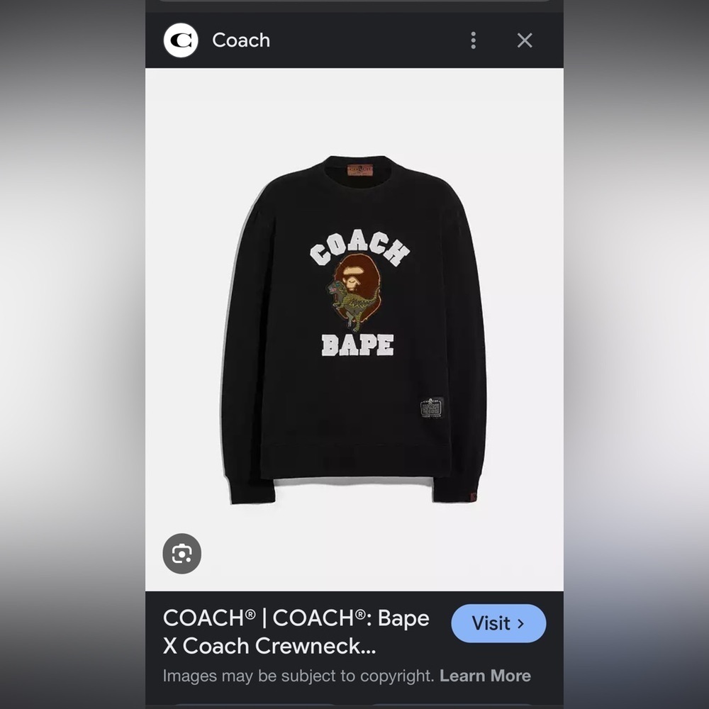 COACH Bape x coach crewneck sweatshirt. Black. Size Large. New condition.